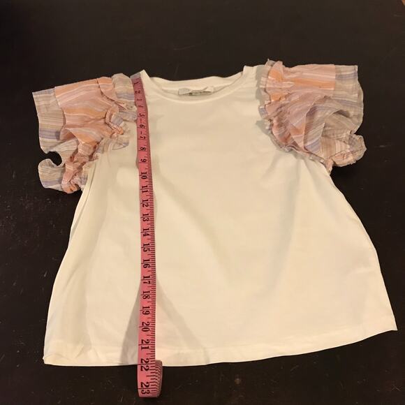 Anthropologie Flat White Women's Ruffle Sleeve Striped T-Shirt - Size Small - Picture 7 of 9